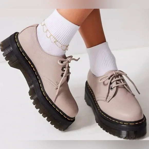 Dr. Martens Men’s SZ.9 1461  Quad II Leather Platform Taupe Shoes New Dr. Martens 8053 Quad Oxford Platform Shoes Black Taupe  main image 3